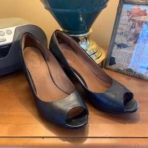 Clarks Black Leather Peep-Toe Heels